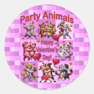 Valentinstag Tanzende Paare "Party Animals" Runder Aufkleber