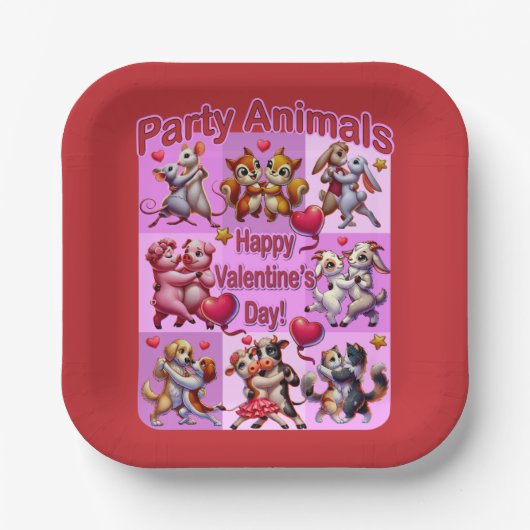 Valentinstag Tanzpaare "Party Animals" Pappteller (Vorderseite)