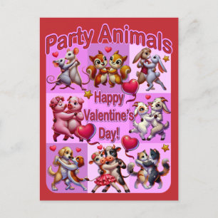 Valentinstag Tanzpaare "Party Animals" Postkarte