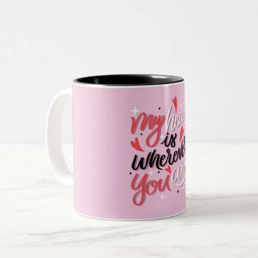 Valentinstag Tasse mit romantischen Lettern (Vorderseite Links)