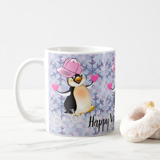 Valentinstag Tasse Pinguin Hearts (Mit Donut)