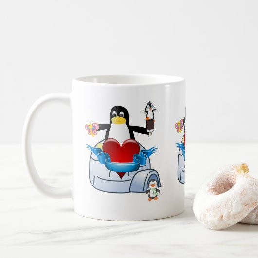 Valentinstag Tasse Pinguin Hearts (Mit Donut)