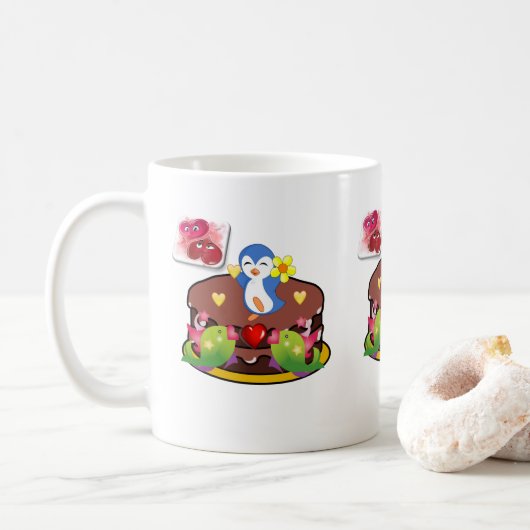 Valentinstag Tasse Pinguin Hearts (Mit Donut)