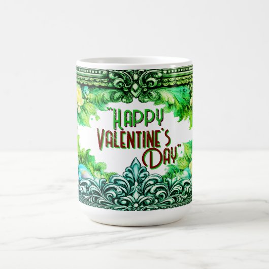 Valentinstag-Tassen Grüner Blumen-Design Kaffeetasse (Mittel)