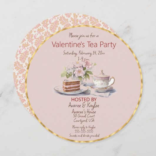 Valentinstag Tea Party Einladung (Vorne/Hinten)