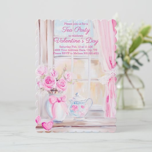 Valentinstag Tea Party Einladung (Stehend Vorderseite)