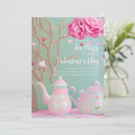 Valentinstag Tea Party Einladung (Stehend Vorderseite)