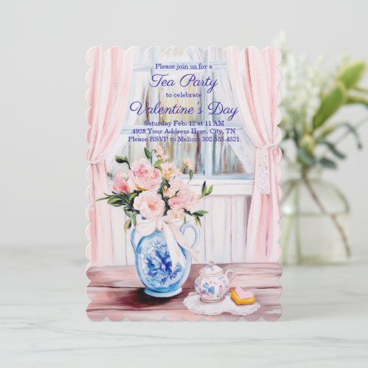 Valentinstag Tea Party Einladung (Stehend Vorderseite)