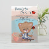 Valentinstag Tea Party mit Teddy Einladung (Stehend Vorderseite)