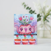 Valentinstag Tea Pot und Whimsikherzen Feiertagspostkarte (Stehend Vorderseite)