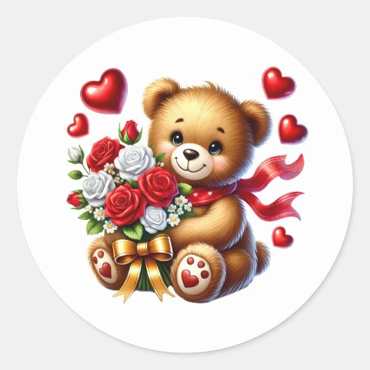 Valentinstag-Teddy-Aufkleber Runder Aufkleber (Vorderseite)
