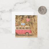 Valentinstag: Teddy Bear & Pink Vintage Car Mitteilungskarte (Vorderseite/Rückseite Beispiel)