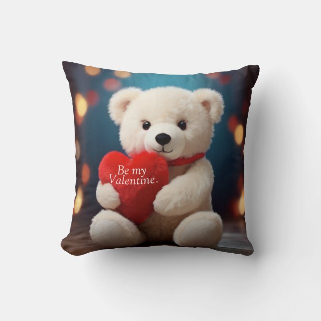 Valentinstag Teddy Bear Throw Kissen (blau) (Vorderseite)