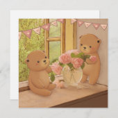 Valentinstag: Teddy Bears & Blume Feiertagskarte (Vorne/Hinten)