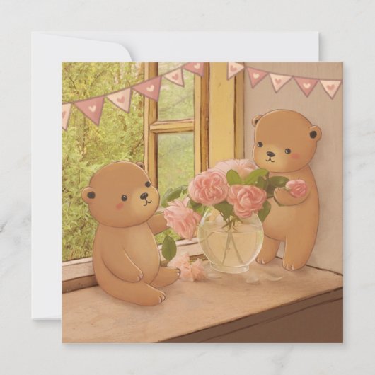 Valentinstag: Teddy Bears & Blume Feiertagskarte (Vorderseite)