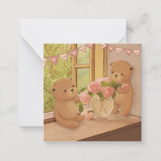 Valentinstag: Teddy Bears & Blume Mitteilungskarte (Vorderseite)