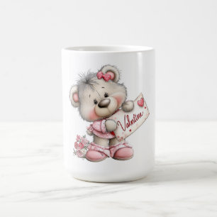 Valentinstag-Teddy mit Herz-Schild Kaffeetasse