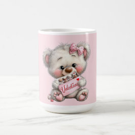 Valentinstag-Teddy mit Pralinen Kaffeetasse