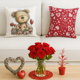 Valentinstag-Teddybär & LOVE-Hearts-Wurfkissen Kissen