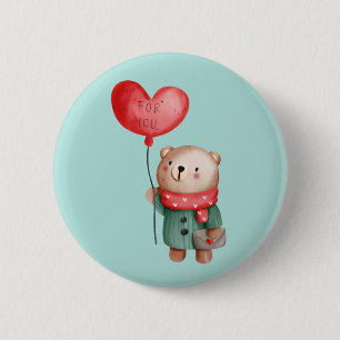 Valentinstag Teddybär mit Liebe Ballon Button
