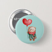 Valentinstag Teddybär mit Liebe Ballon Button (Vorne & Hinten)