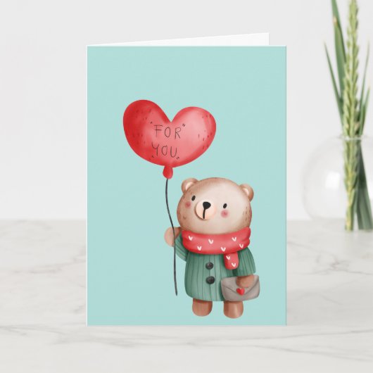 Valentinstag Teddybär mit Liebe Ballon Karte (Vorderseite)