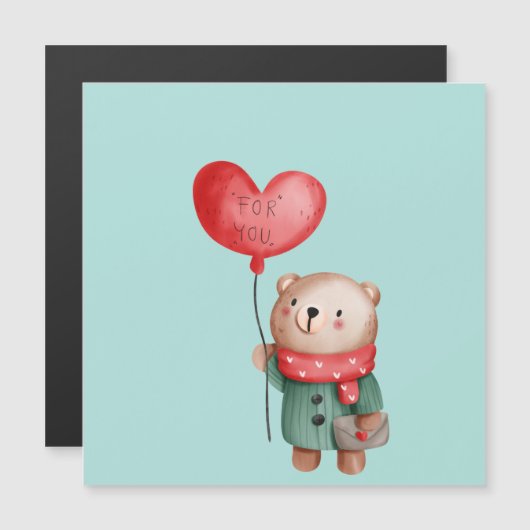 Valentinstag Teddybär mit Liebe Ballon Magnetkarte (Vorne/Hinten)