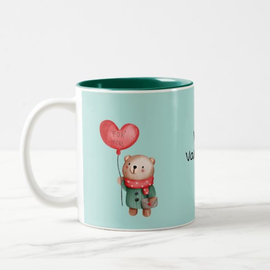 Valentinstag Teddybär mit Liebe Ballon Zweifarbige Tasse (Links)