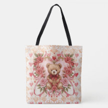 Valentinstag, Teddybär, rosa Herz und Blume
