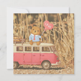 Valentinstag: Teddybär & rosa Oldtimer Feiertagskarte