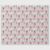 Valentinstag Teddybär & Rose mit Rotem Herzen Geschenkpapier (Flach)