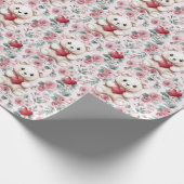 Valentinstag Teddybär & Rose mit Rotem Herzen Geschenkpapier (Ecke)