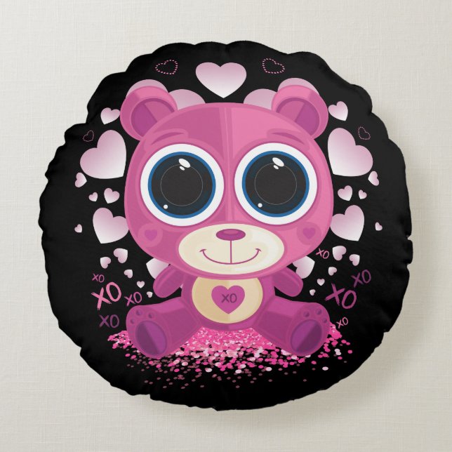 Valentinstag Teddybär Rundes Kissen (Vorderseite)