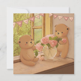 Valentinstag: Teddybären & Blumen Feiertagskarte