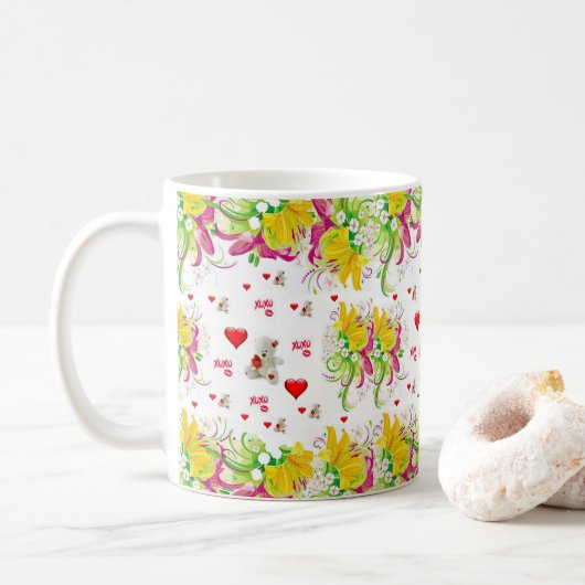 Valentinstag Teddybären-Tasse Kaffeetasse (Mit Donut)