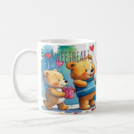 Valentinstag-Teddybären teilen herzförmige Süßigke Kaffeetasse