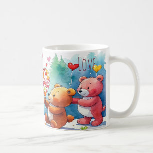Valentinstag-Teddybären teilen herzförmige Süßigke Kaffeetasse
