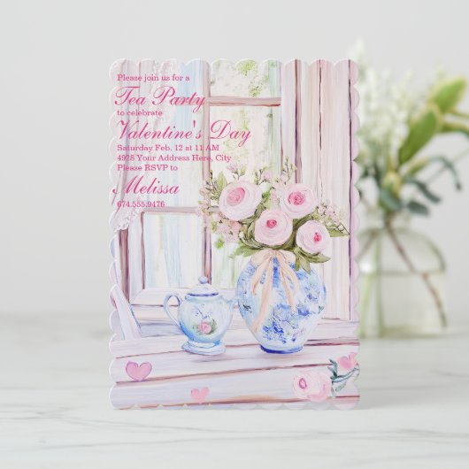 Valentinstag Tee Party bearbeitbare Einladung (Stehend Vorderseite)