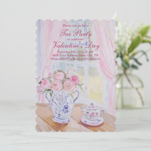 Valentinstag Tee Party bearbeitbare Einladung (Stehend Vorderseite)