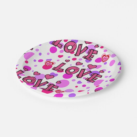 Valentinstag, Teller, Liebe Pappteller (Schrägansicht)