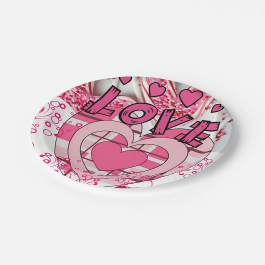 Valentinstag, Teller, Liebe Pappteller (Schrägansicht)