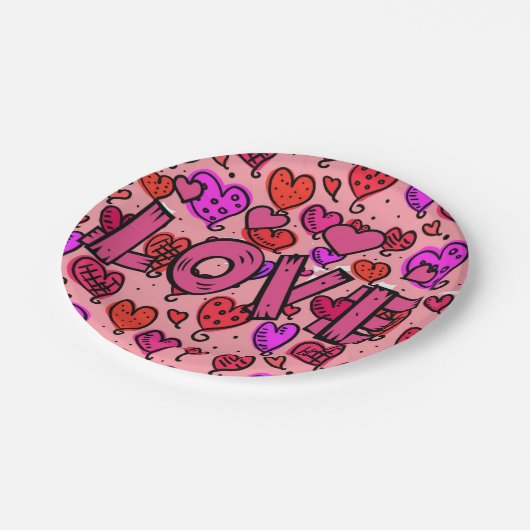 Valentinstag, Teller, Liebe Pappteller (Schrägansicht)