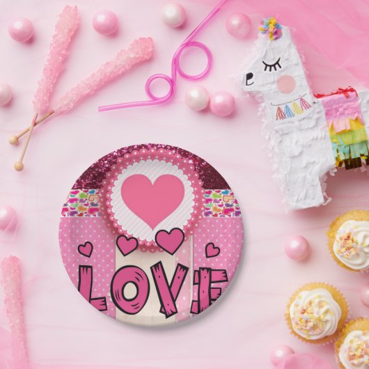Valentinstag, Teller, Liebe Pappteller (Party)