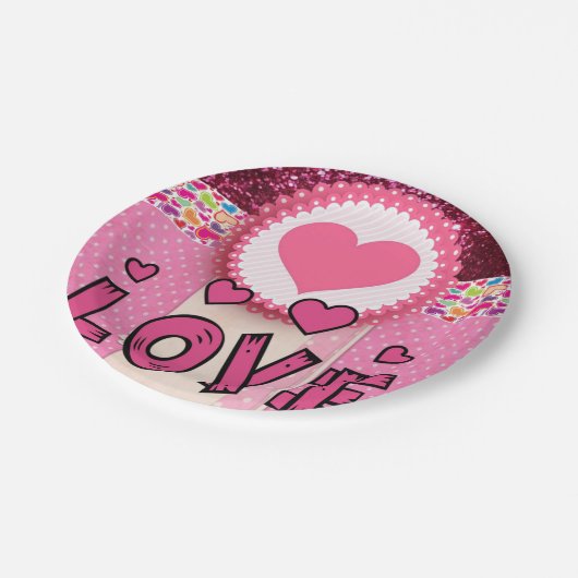 Valentinstag, Teller, Liebe Pappteller (Schrägansicht)