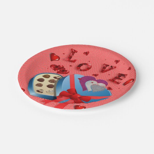 Valentinstag, Teller, Liebe Pappteller (Schrägansicht)