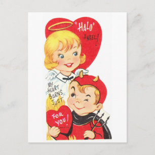 Valentinstag Teufel und Engel im Stil der 50er Jah Postkarte