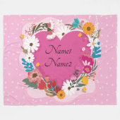 Valentinstag Text hinzufügen Rosa Blumenherz Fleecedecke (Vorderseite (Horizontal))