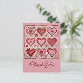 Valentinstag Thema Quiltmuster Patchwork Postkarte (Stehend Vorderseite)