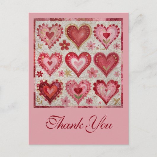 Valentinstag Thema Quiltmuster Patchwork Postkarte (Vorderseite)