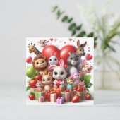 Valentinstag Tiere mit Herz Feiertagskarte (Stehend Vorderseite)